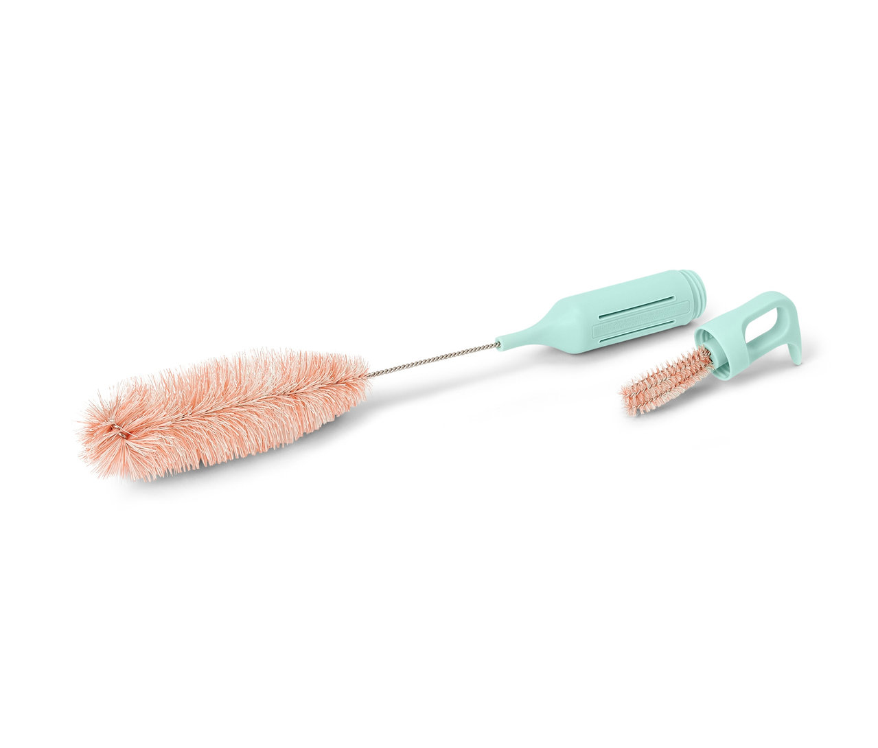 3-in-1-Gläser-und-Flaschenspülbürste mit langem Griff und Aufsatz.