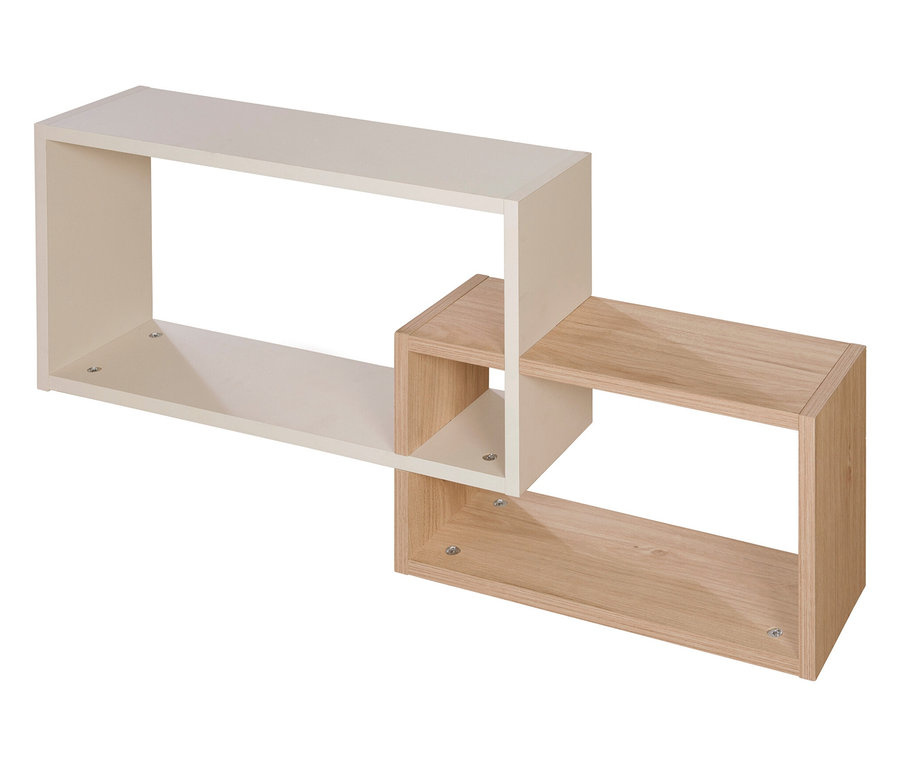 Das Roba Wandregal »Louisa« in Weiß und Holzoptik ist diagonal versetzt aneinandergefügt.