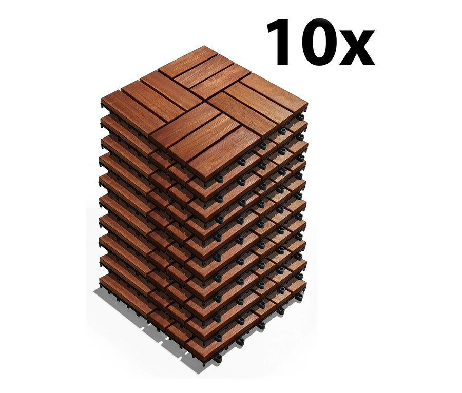 Stapel brauner 10 Holzfliesen.