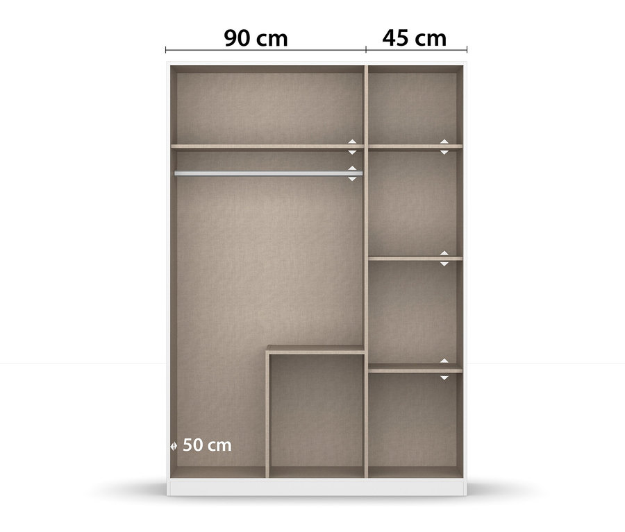 Innenansicht eines Kleiderschranks »Alvara« mit Regalen und Kleiderstange.