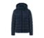 Dunkelblaue Steppjacke mit Kapuze.