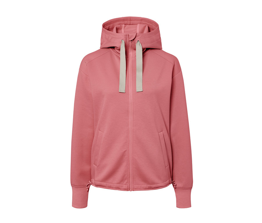 Roséfarbene Kapuzen-Sweatjacke mit Reißverschluss und Kordelzug.