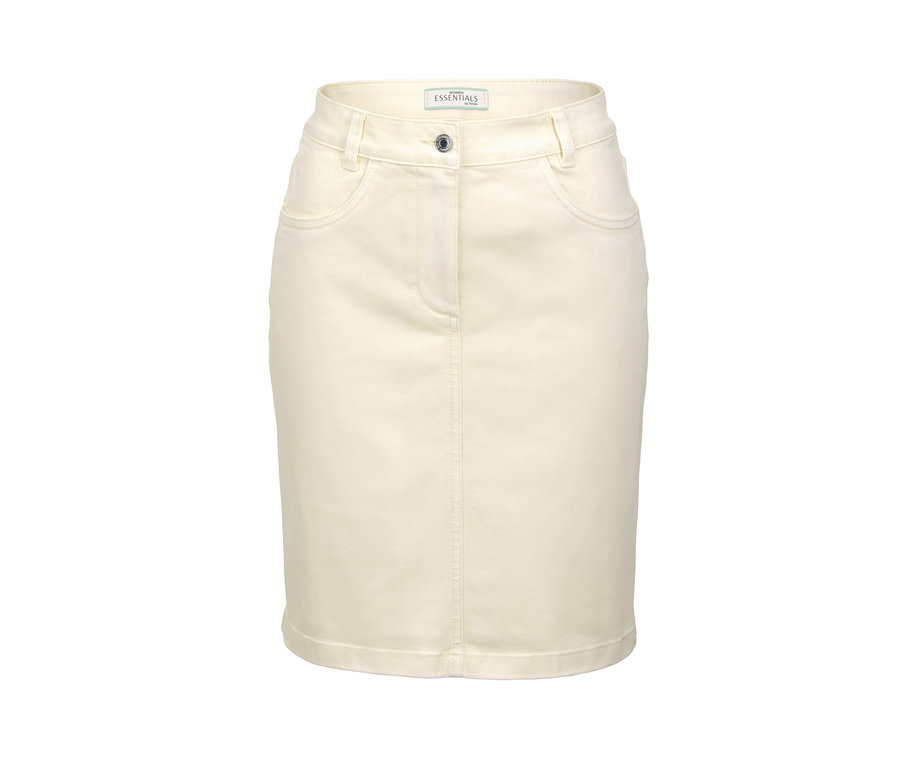 Ein cremefarbener Jeansrock.