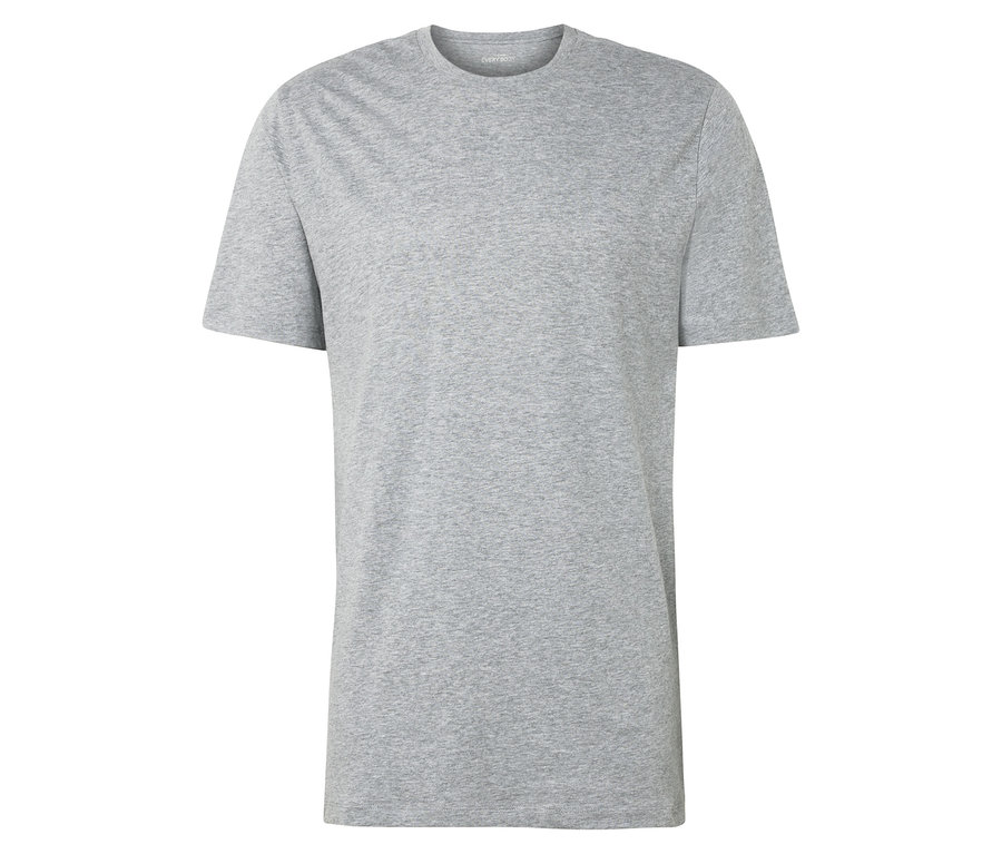 Graues Kurzarm-T-Shirt auf weißem Hintergrund.