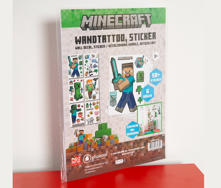Eine Packung mit 6 Minecraft Wandtattoos.