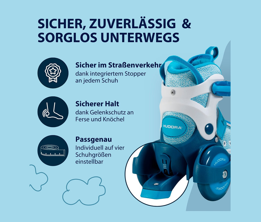 Nahaufnahme von HUDORA Rollschuhen »My First Quad«, Gr. 26–29, cyan.