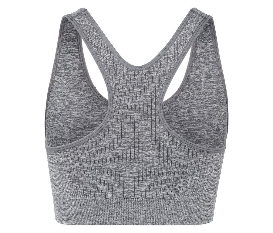 Grauer Sport-BH mit Ringerrücken.