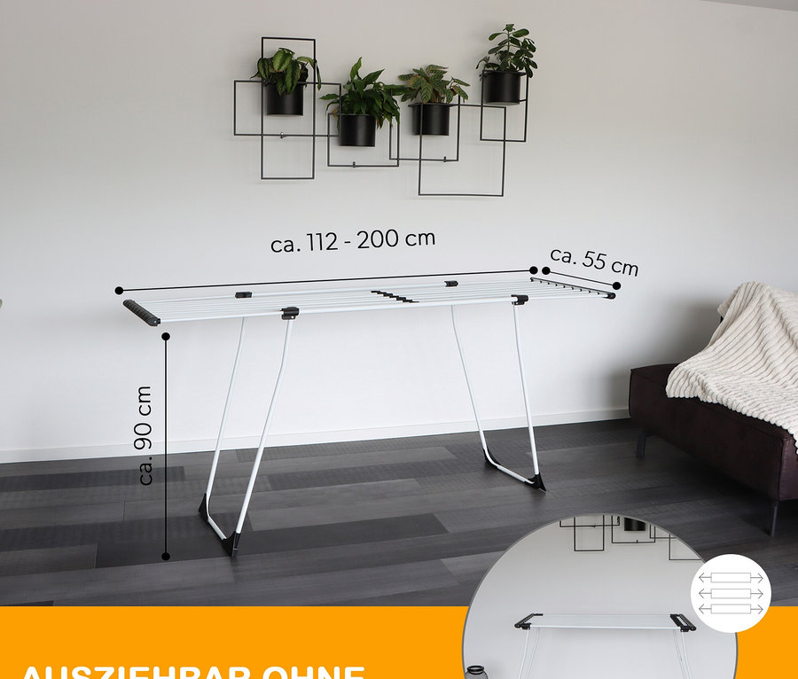 Yoursol Teleskop-Wäscheständer, weiß, steht im Raum.