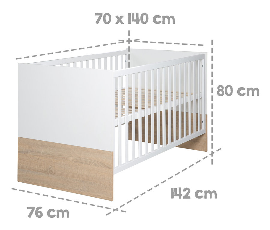 roba »Gabriella« Kombi-Kinderbett, 70 x 140 cm mit Maßangaben.