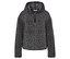Grauer, flauschiger Hoodie mit Animal-Print und halbem Reißverschluss.