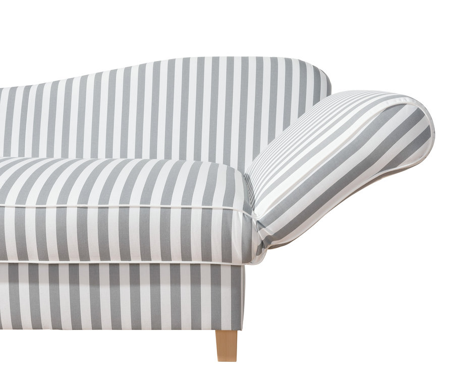 Detailansicht der Recamiere »Saturn« mit Stauraum, rechts, gestreift.