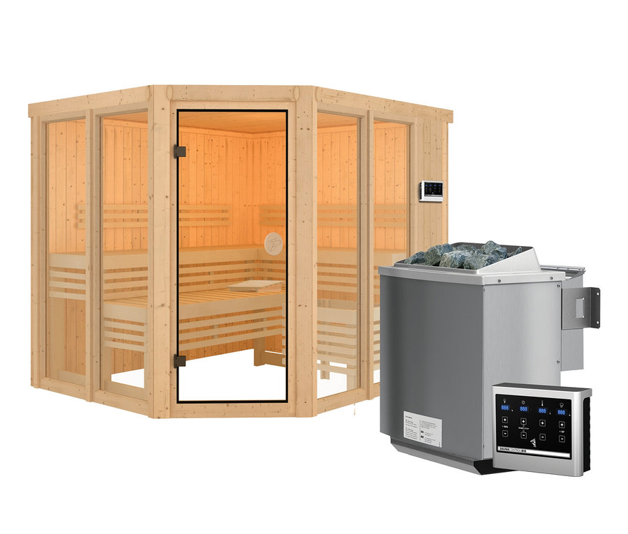 Karibu Sauna »Scarlett 3« im Set mit 9-kW-Bio-Ofen und Bio-Steuerung.