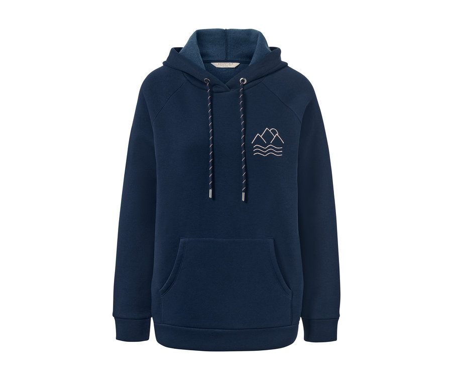 Dunkelblaues Kapuzensweatshirt.