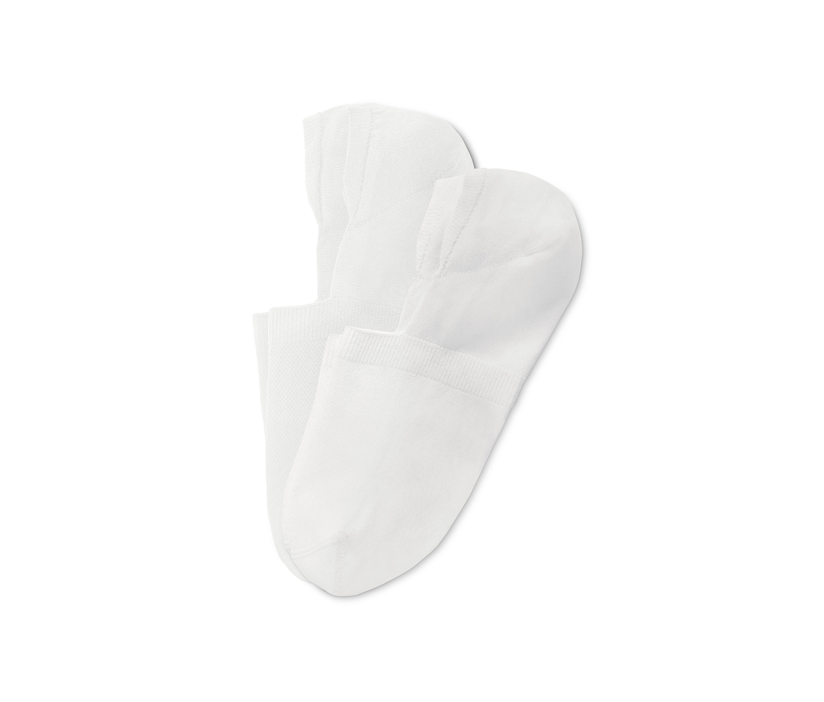 Zwei Paar weiße Sport-Füßlinge liegen übereinander.