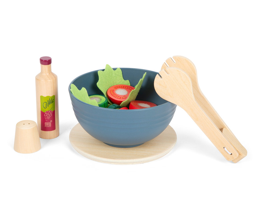 Holzsalat mit Holzöl, Salzstreuer und Salatbesteck von small foot Schneide-Set Salat »fresh«.