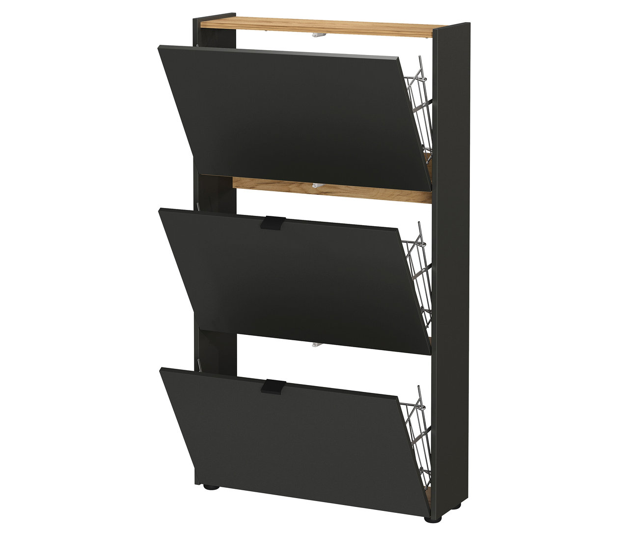 Dreistöckiger Schuhschrank »Ameca« in Graphit mit Klapptüren.