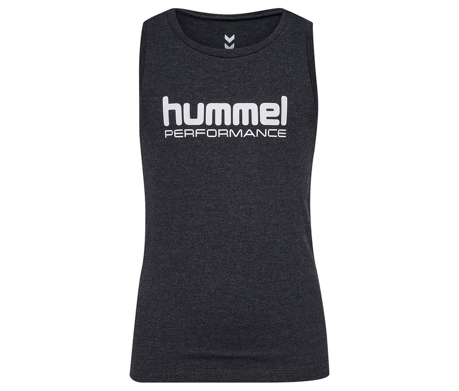 Graues HUMMEL HMLJR Top mit weißem Logo.