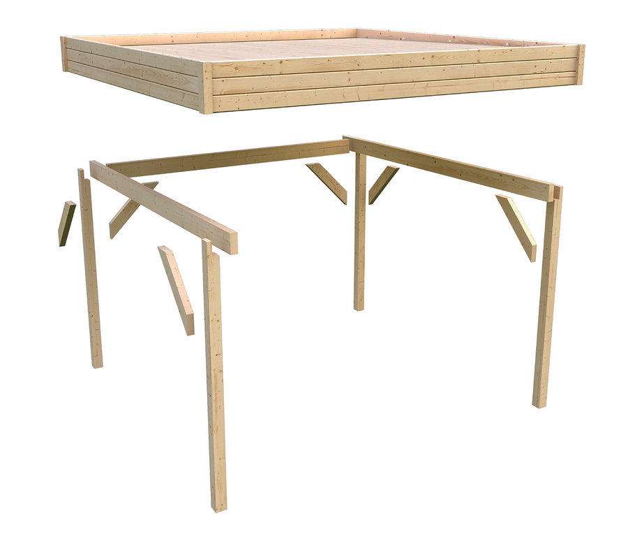 Zerlegte Konstruktion des Karibu Pavillon »Markaska«.