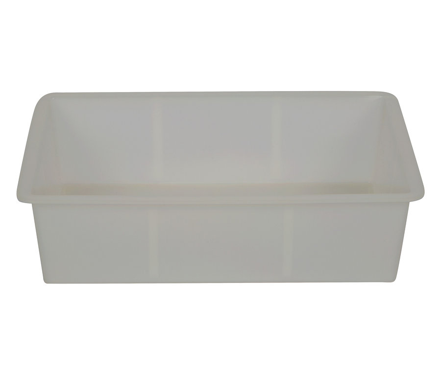 Eine leere, rechteckige, weiße Wanne der small foot Matschküche und Kaufladen.