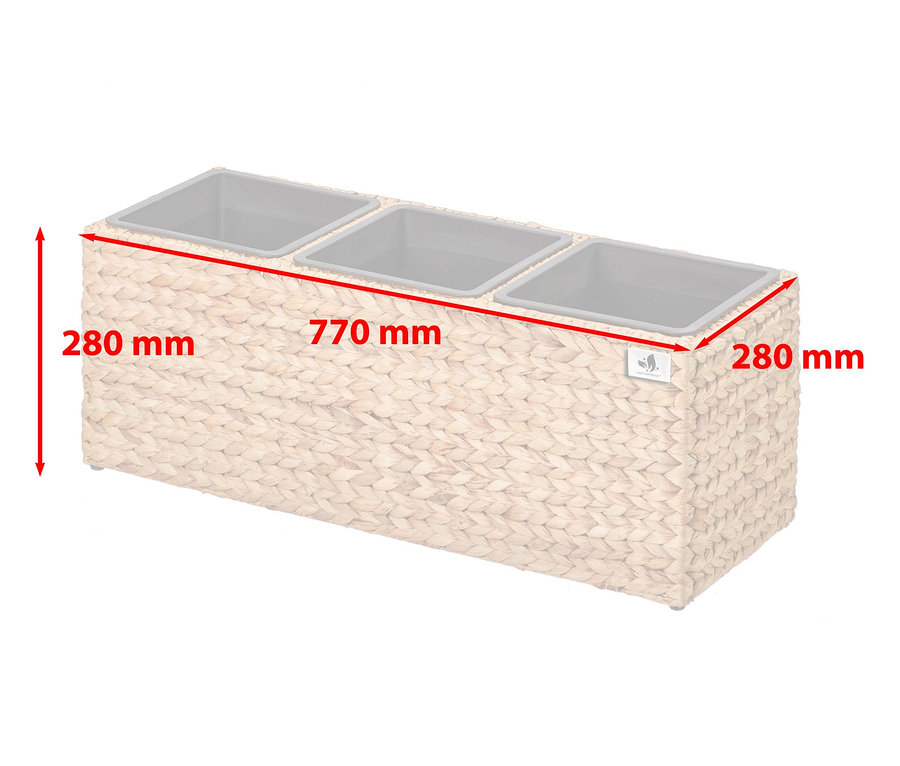 Beiger 3er-Pflanzkasten, ca. 77 x 28 x 28 cm.