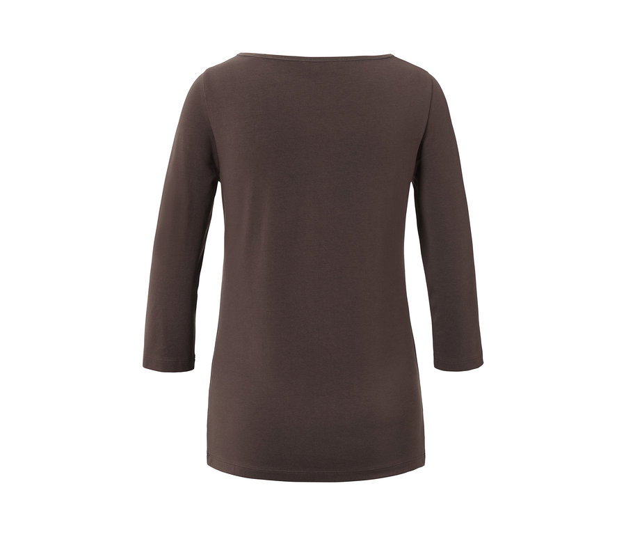 Detailansicht eines braunen Shirts mit 3/4-Arm von hinten.