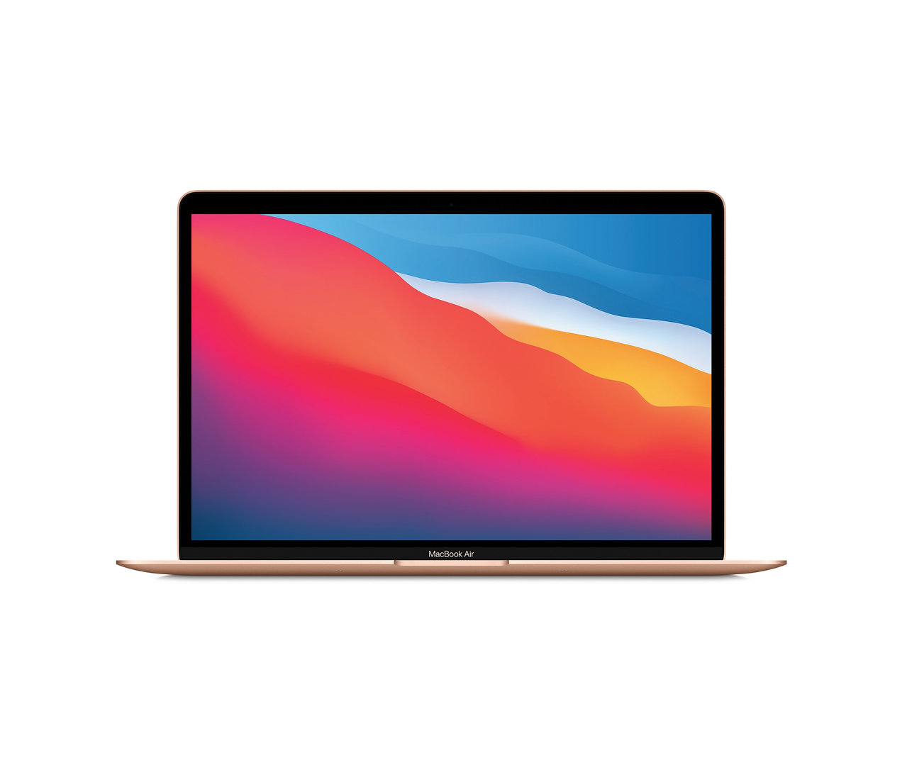 Ein goldfarbenes Apple MacBook Air Retina 13" (2020) mit M1 8-Core CPU, 8 GB RAM und 256 GB SSD auf weißem Hintergrund.