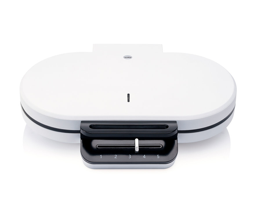 Detailansicht des weißen WILFA Waffeleisens »TRADITION DOUBLE WDWA-516W«.
