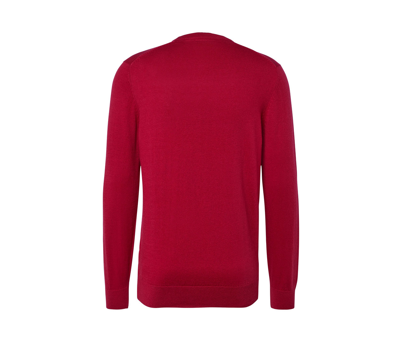 Roter Pullover mit Rundhalsausschnitt.