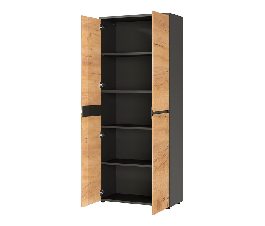 Geöffneter, großer Aktenschrank »Lissabon« mit Holztüren und schwarzem Innenraum.