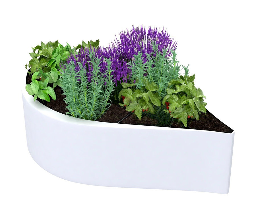 Grüne Pflanzen und lila Blumen wachsen in einem weißen Wings for Living Hochbeet »Amsterdam« Gr. M.