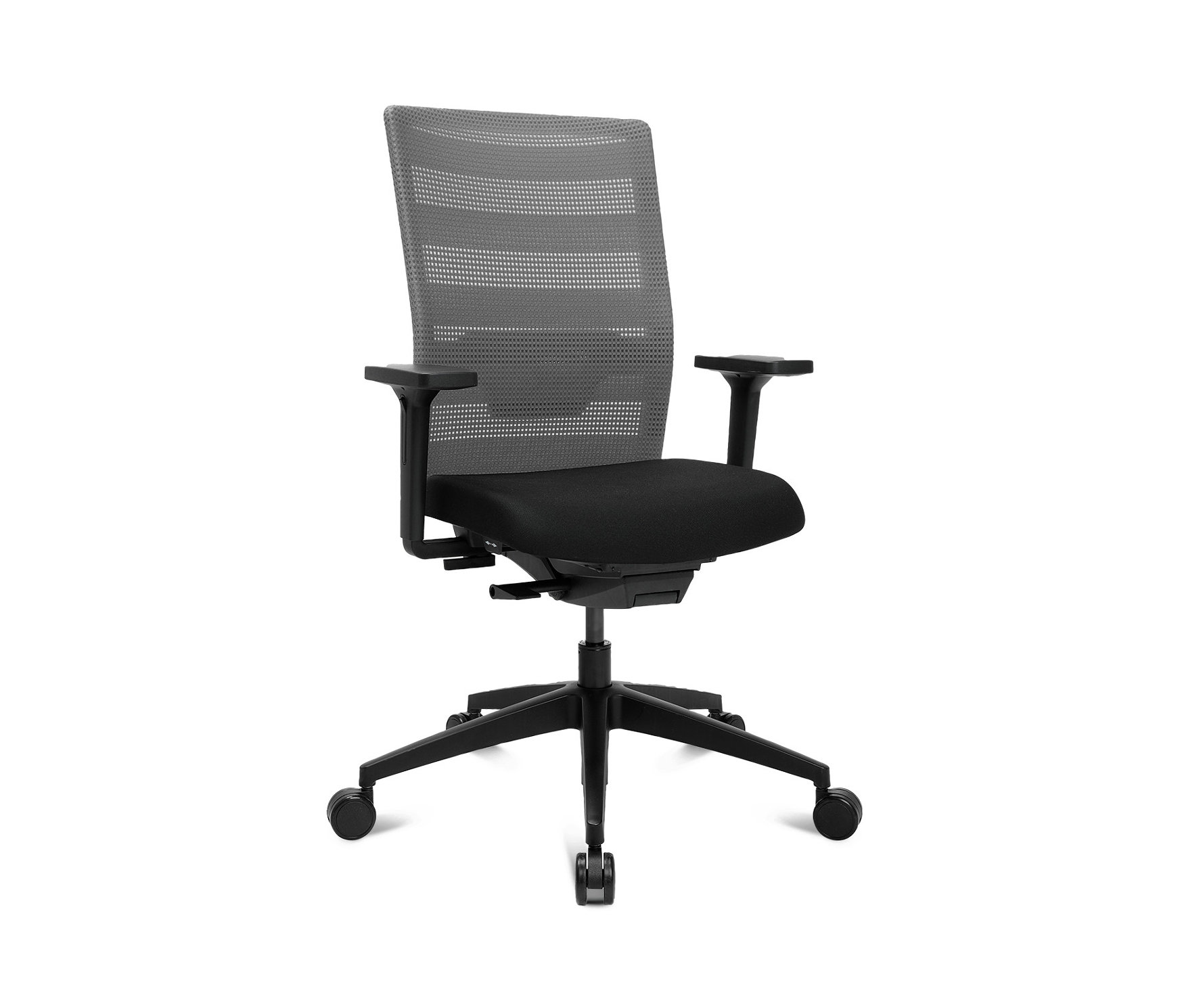 Grauer Topstar Bürostuhl »Airwork« mit schwarzem Sitz und Armlehnen.
