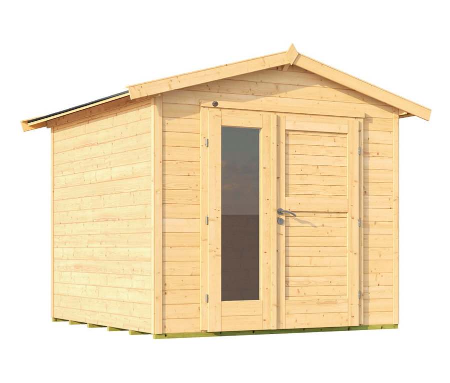 Naturfarbenes Weka Gerätehaus mit Fenster, 21 mm (224 A Gr. 2) und Doppeltür.