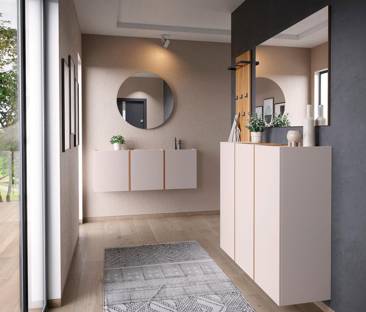 Flur mit Schuhschrank und Wandspiegel