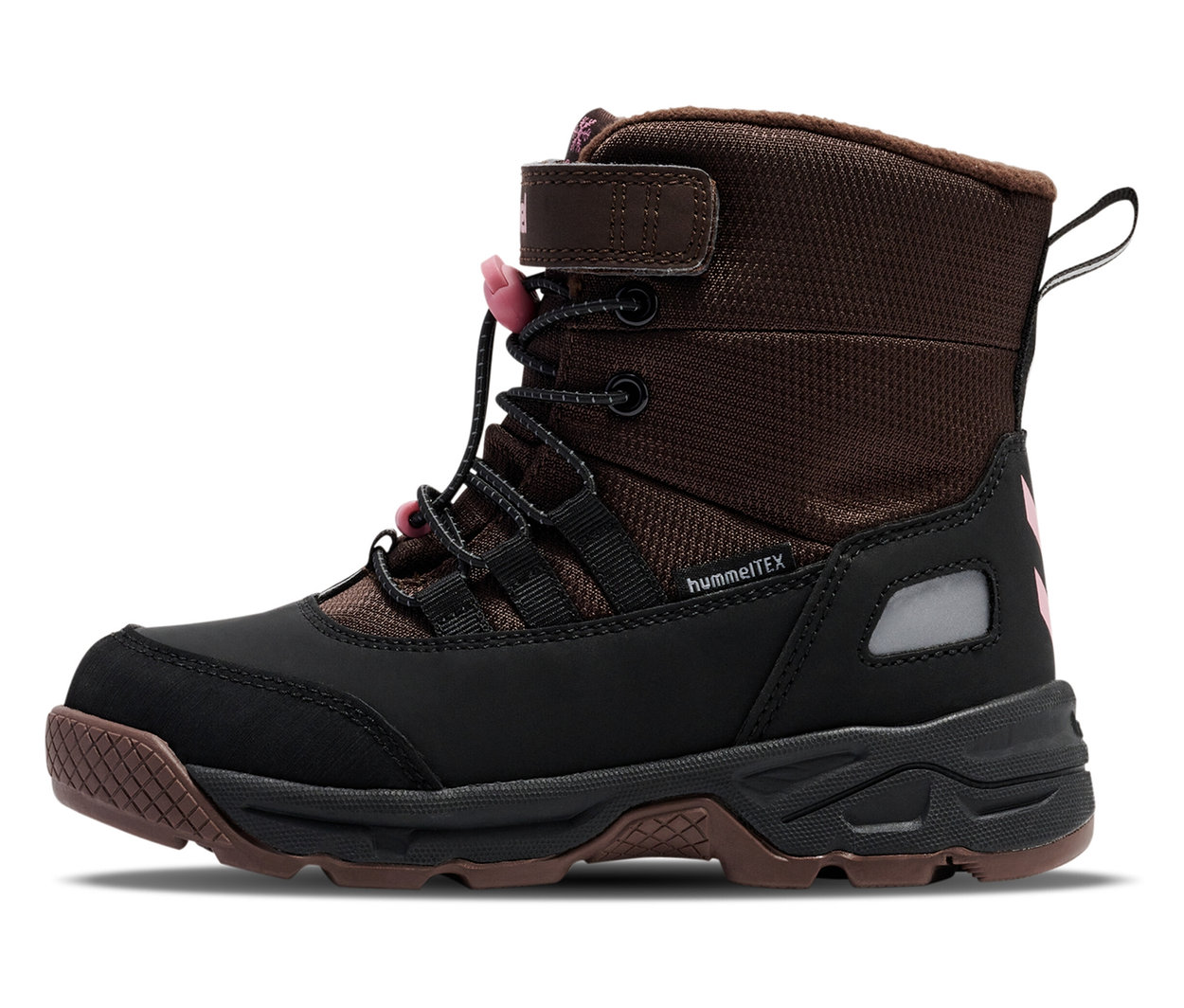 Detailansicht eines braun-schwarzen Hummel Snow Boot Tex, rosa.