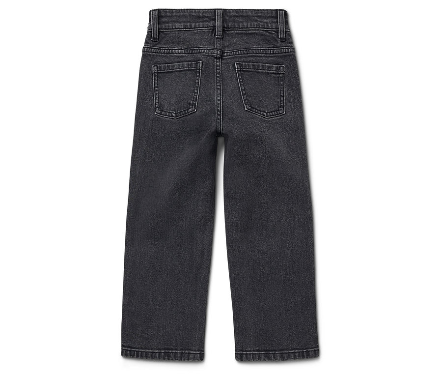 Detailansicht der Rückseite einer schwarzen Wide-Leg-Jeans.