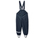 Dunkelblaue Matschhose mit Hosenträgern und Reflektorstreifen an den Beinen.