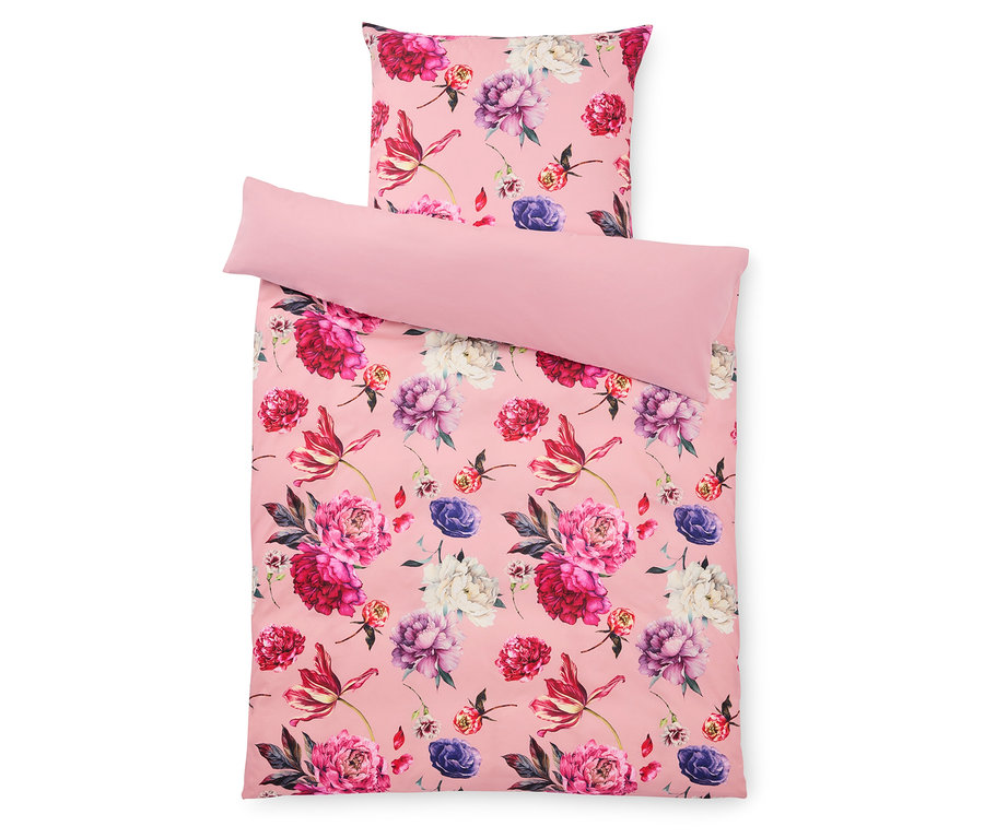 Blumenmuster Bettwäsche-Set in Rosa mit Kissen und Bezug.