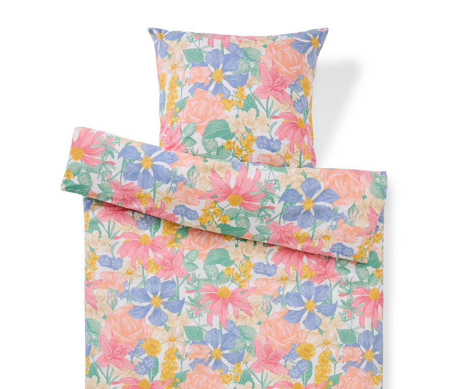 Blumenmuster-Bettwäsche-Set mit Kissen und Bettbezug.