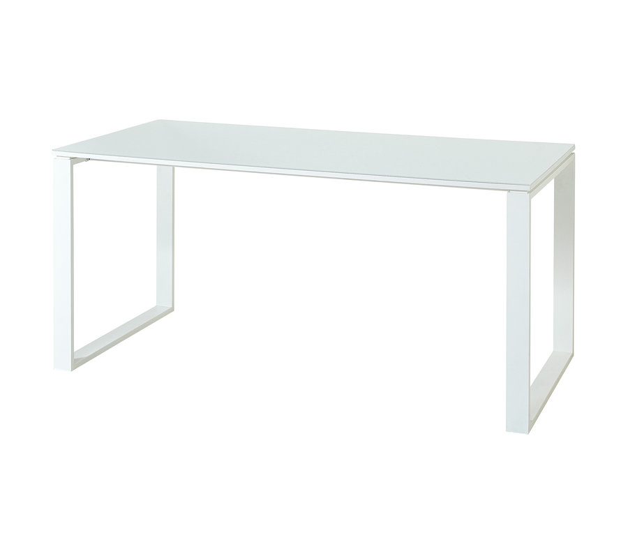 Weißer Schreibtisch »Monteria« mit rechteckiger Tischplatte und Metallbeinen.