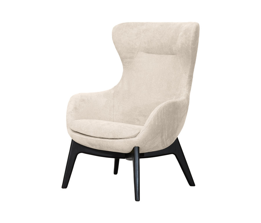 Cremefarbener Sessel »Mia« mit hoher Rückenlehne und dunklen Beinen.