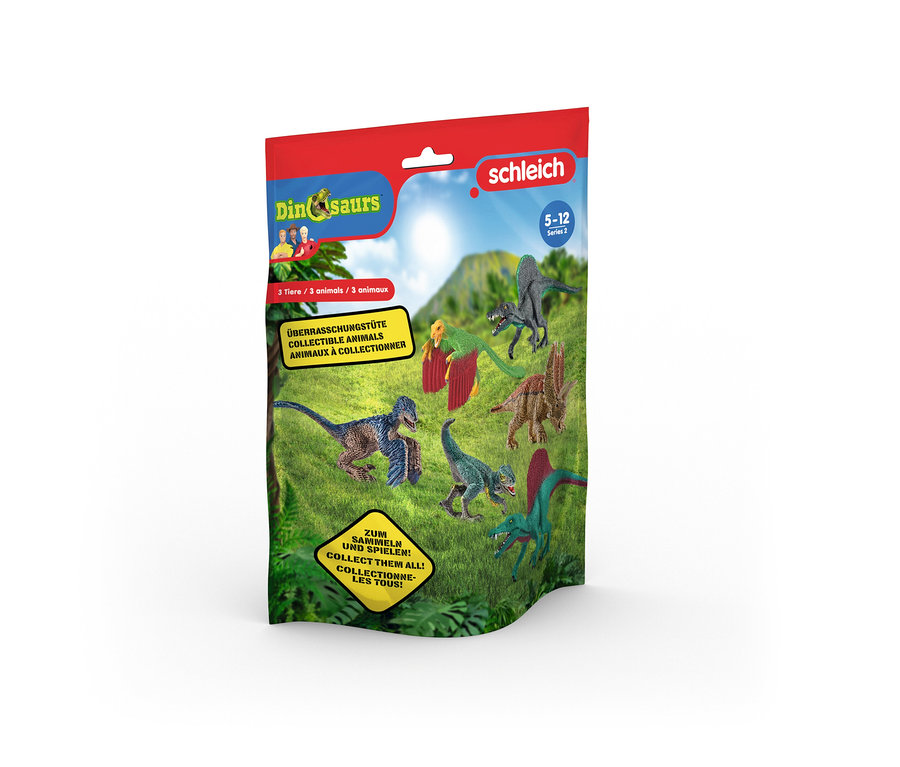 Packung Schleich Überraschungstüte »Mini-Dinosaurier«, Serie 3 mit Abbildungen von Dinosauriern.
