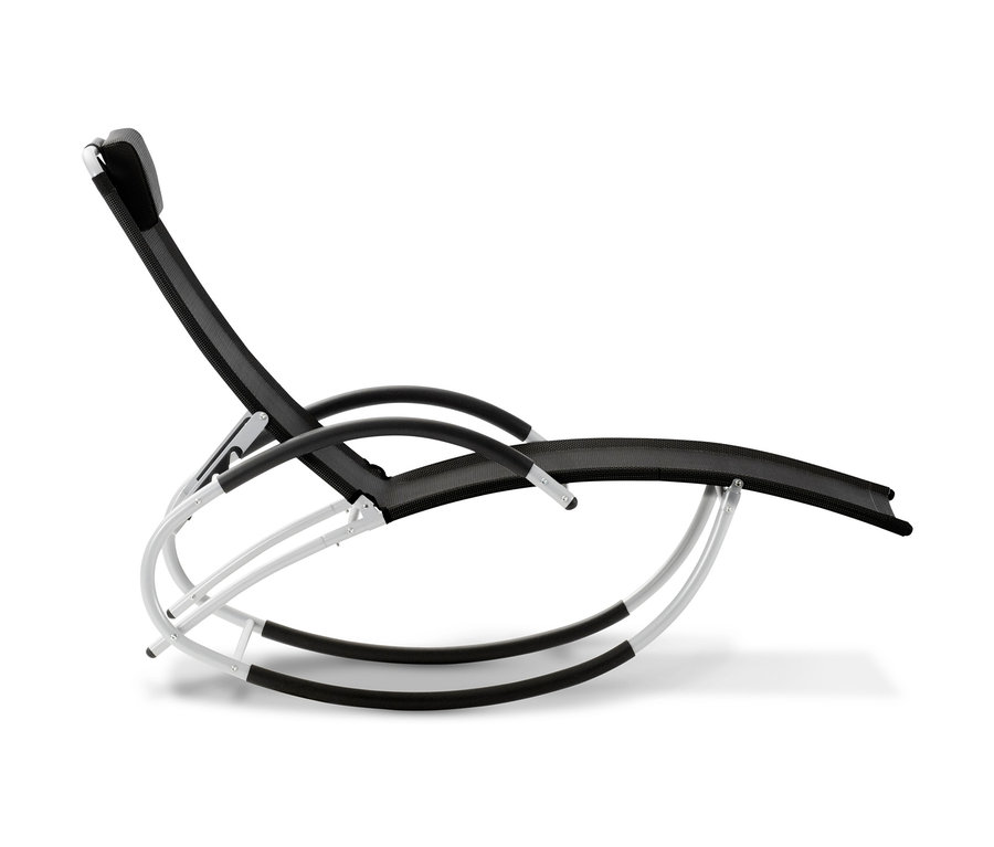 Anthrazitfarbene Schaukelliege mit verstellbarer Rückenlehne auf weißem Hintergrund.