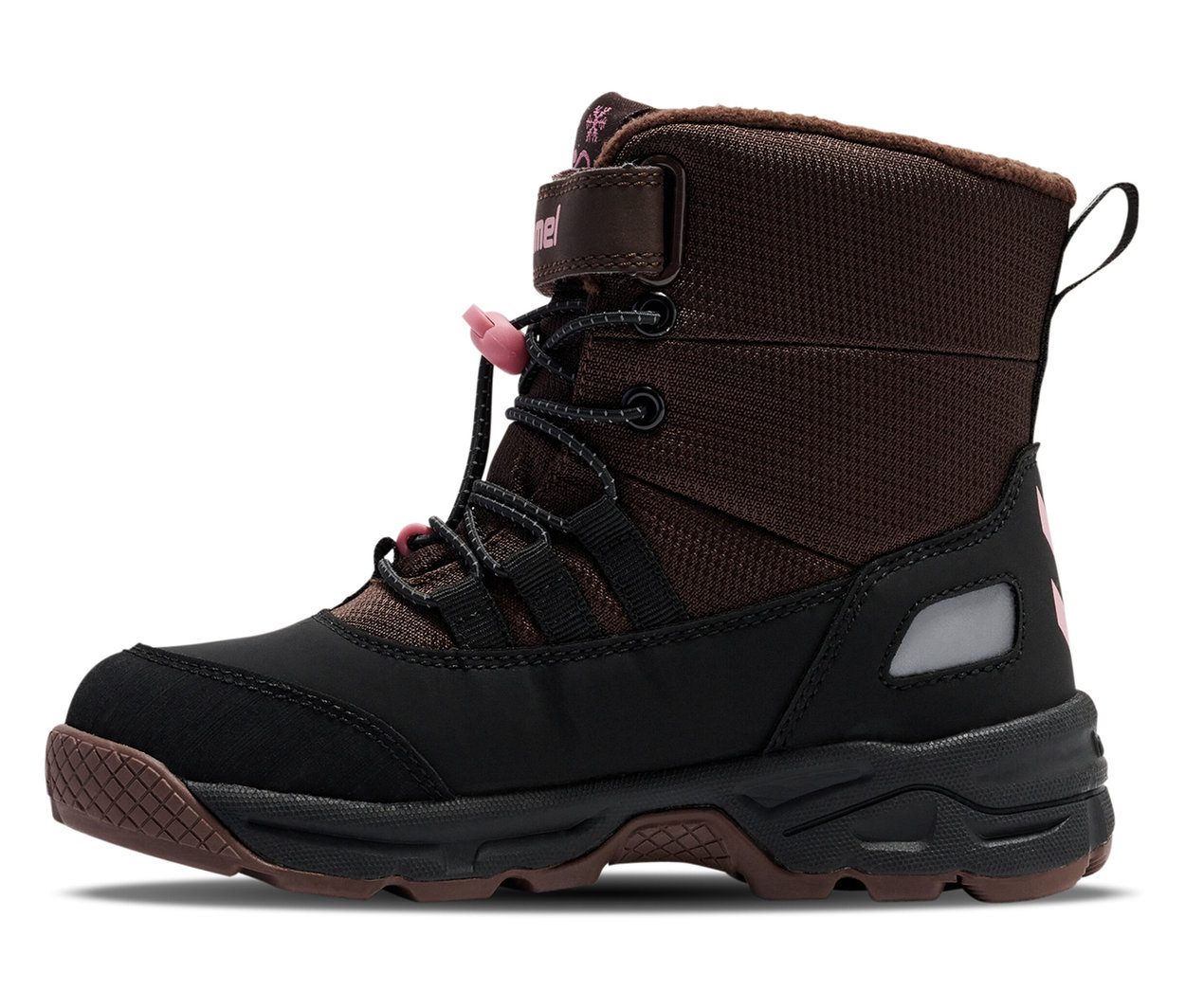 Einzelner HUMMEL Snow Boot Tex, rosa, seitlich dargestellt.