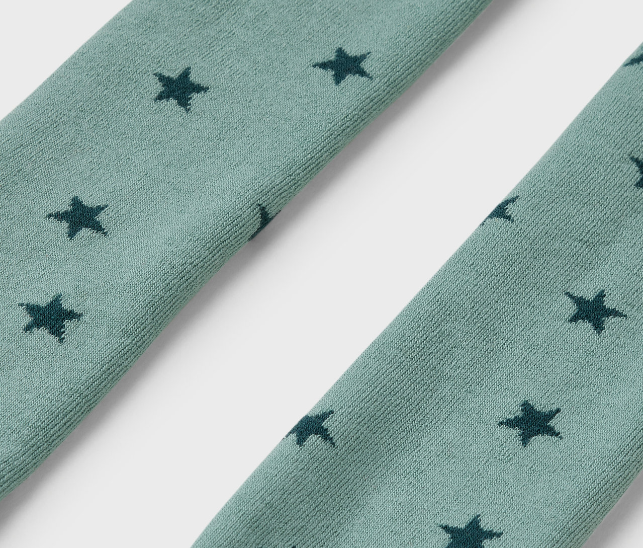 Detail von zwei blaugrünen Kinder-Thermo-Strumpfhosen mit Sternen.