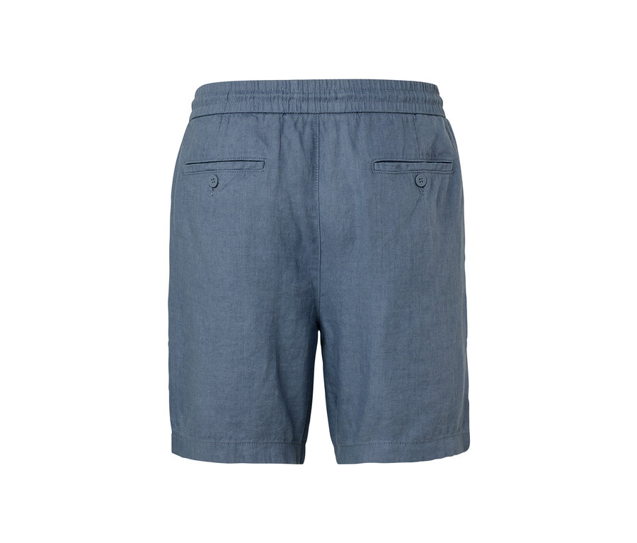 Blaue Leinen-Shorts von hinten.