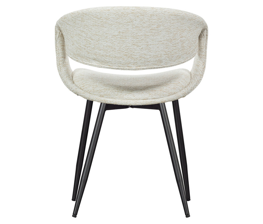 Rückansicht eines einzelnen WOOOD »Yossi« Esszimmerstuhls aus einem 2er-Set mit naturfarbener Sitzfläche und schwarzen Metallbeinen vor einem weißen Hintergrund.