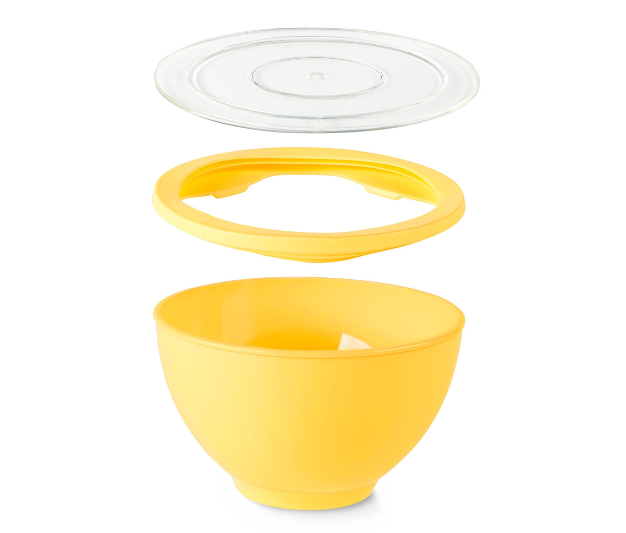 Gelbe Schüssel mit gelbem Deckel und transparentem Verschluss.