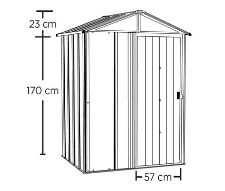 Skizze eines Metallgerätehauses, ca. 150 x 120 cm, mit Bemaßung.