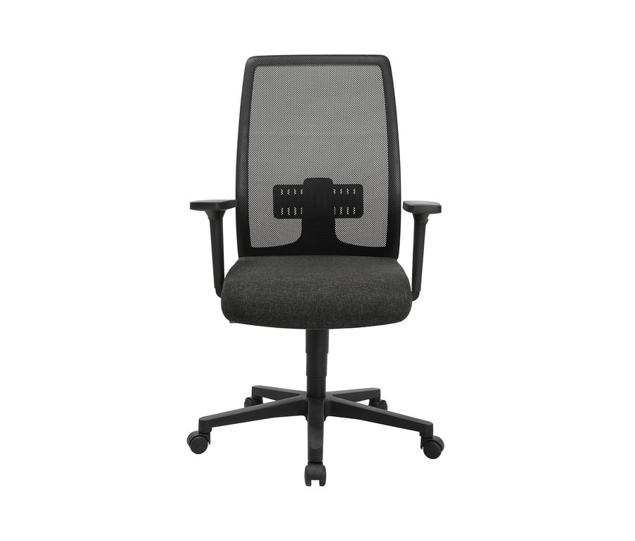 Frontansicht eines anthrazitfarbenen Bürostuhls »Eurostar 200« mit schwarzem Rahmen und Rollen.