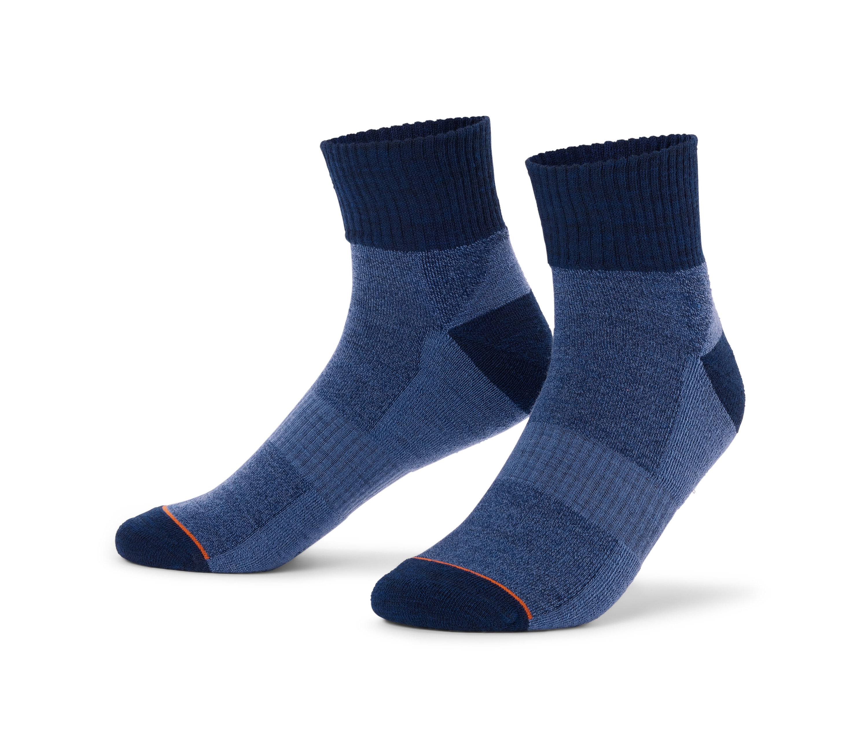 Zwei kurze blaue Trekking-Socken mit Merinowolle.